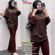 Agnia Hounstooth Pattern Batwing Sleeve Top Pants Set