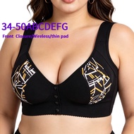 Plus Size Front Closure Wireless Bra 34-50 A-G Thin Pad Side Support Comfort Everyday Bra Post-Surge