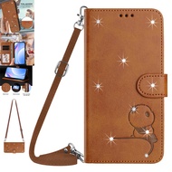 FAYANGRIES Phone case For Oppo F27 Pro / F27 Pro Plus Flip PU Leather Casing Cute Panda Bling Long L