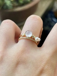 冰種翡翠 天然翡翠 A玉 班指 披指 指環 • 18k金珍珠翡翠戒指