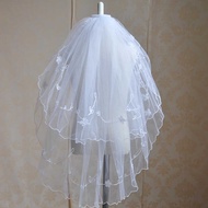 Girl Veil Multi-Layered Mesh Embroidered Veil Pure White Embroidered Baptism Veil
