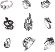JOYA GIFT 9PCS Frog Rings Animal Snake Dragon Claw Ring Vintage Open Punk Gothic Grunge Rings Adjust