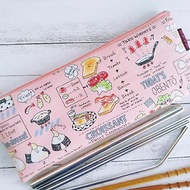 粉色營養早餐 日本棉麻布 加大版 舖棉餐具袋 玻璃吸管 文具筆袋