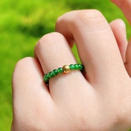 Natural High Ice Spicy Sun Green Jadeite Millet Round Bead Ring 18K Gold Gold Women New Chinese Styl
