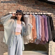 MAOZHUXIA เสื้อชีฟองผู้หญิงสีทึบป้องกันแสงแดดแจ็คเก็ตบางแขนยาวด้านบน เสื้อฮาวายหญิง เสื้อ ผู้หญิง size เล็ก ใส่ เป็นทางการ เสื้อสีเหลือง เสื้อสงกรานต์ ญ