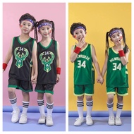 2-12years Milwaukee Bucks 34 Giannis Antetokounmpo Jersey Kid Basketball Jersey Set Sports Clothing