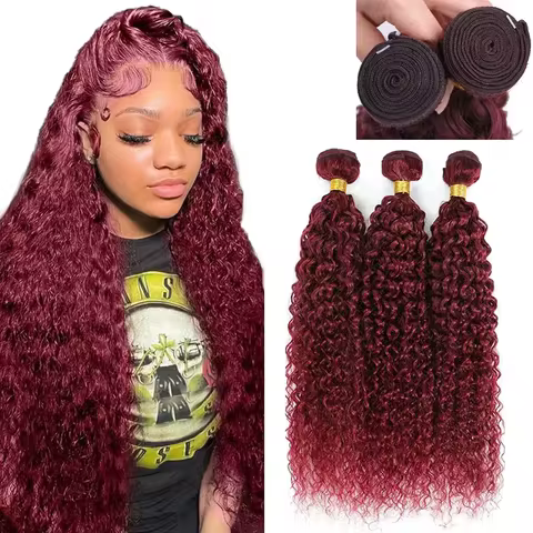 #99J Burgundy Water Curly Human Hair Bundles Brazilian 100% Hair Weaving Red Color Curly Hair Deep W