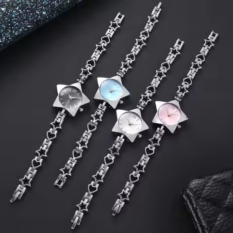 Luxury Zinc Alloy Star Watch Gold Silver Y2k Charm Star Shape Bracelet Simple Wristwatch Chain Watch