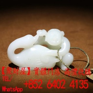 清朝與田白玉「童戲鵝」把件.古董 擺件
