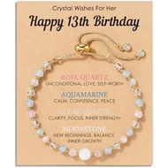 HGDEER Natural Crystal Bracelet 11th 12th 13th 16th Birthday Gifts for Girls - Rose Quartz Moonstone