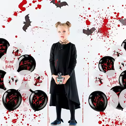Halloween Balloons Bloody Balloons Black White Red Blood Splatter Balloons Handprint Latex Balloons
