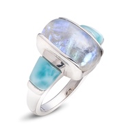 Larimar & Moonstone Ring – Genuine Gemstone Rings for Women – .925 Sterling Silver Rings for Women –