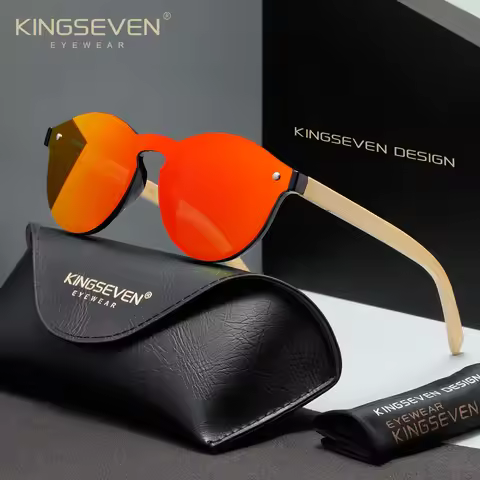 KINGSEVEN Rerto Bamboo Sunglasses Men Women Wooden Fashion Glasses Rimeless Polaized UV400 Outdoor D