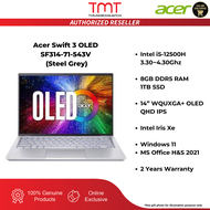 Acer Swift 3 OLED SF314-71-543V Laptop (Steel Grey) | i5-12500H | 8GB RAM 1TB SSD | 14” WQUXGA+ OLED QHD | Intel Iris XE | MS Office H&amp;S | Win11 | 2Y Warranty