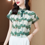 YIGE New loose casual printed disc button cheongsam blouse womens plus size