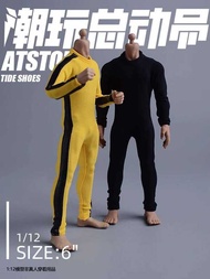 Trendy Toy Collection 1/12 Tight Jumpsuit Bruce Lee Yellow One-Piece Kung Fu Suit Black Bas