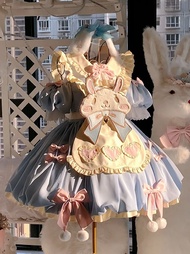 ชุด Lolita กระโปรง OP ลายกระต่ายสีน้ำเงิน เสื้อผ้าสำหรับตัวละครในเกม ชุดราตรีสุดน่ารักสำหรับเด็กผู้ห