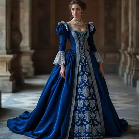 Tudor Renaissance Blue Royal Court Queen Elizabeth Costume Victorian Lace Up Medieval Tudor Princess