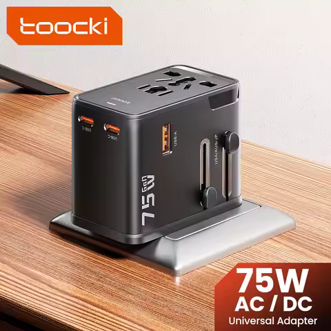 Toocki GaN 75W Universal Travel Adapter Worldwide With 1AC Outlet 1 USB 2 Type-C Ports PD 45W Fast C