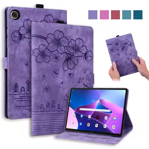 Funda For Lenovo Tab M10 3rd Gen Case 10 1 inch Emboss 3D Flower Cat Wallet Tablet Coque For Lenovo 