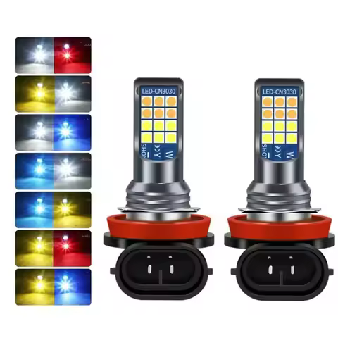 2Pcs Dual Color Car Fog Light Bulb 24SMD H11 H8 Car LED Fog Lamp DC 10-30V 35W Car Running Lights 30