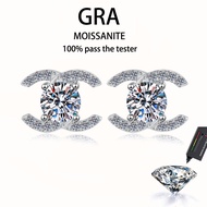 【 GRA Certificate Attached 】 1CT Moissanite Earrings, Double C-Earrings S925 Pure Silver Platinum Pl