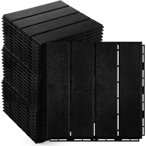 48 Pcs Plastic Interlocking Deck Tiles - 12 x 12 Inch Patio Deck Tiles Waterproo Outdoor looring Com