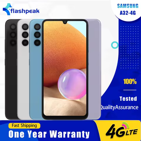Original Samsung Galaxy A32 A325N A325F 4G Mobile Phone 64GB/128GB 90Hz AMOLED 6.4'' 64MP+8MP+5MP+20