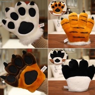 TIMEROAD Faux|Paw Gloves, Furry Texture Striped Design Animal Paw Plush Gloves, Cute Design Fluffy S