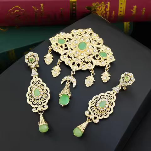 Sunspicems Fashion Women Brooch Morocco Bride Jewelry Muslim Brand Design Orange Crystal Gold Color 