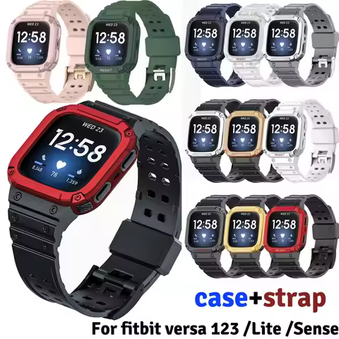 Watch Strap for Fitbit Versa 2 / Versa 3 / Fitbit Sense Band With Case Rugged TPU Band for Fitbit Ve