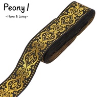 【Wholesale】PEONY1 7.6 Yards Woven Ribbon, 1.3 Inch Wide Black Gold Jacquard Ribbon, Trim Fringe Ribb