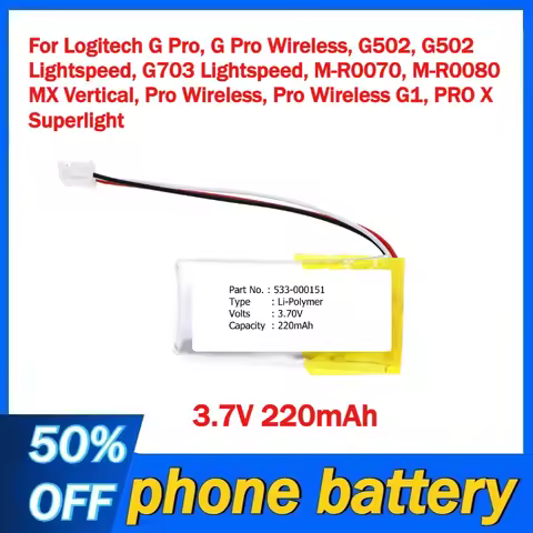 3.7V 220mAh Battery For Logitech G Pro G Pro Wireless G502 G502 Lightspeed G703 Lightspeed M-R0070 M