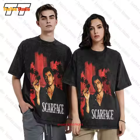 Scarface Red City Scape Mafia Al Pacino Montana Movie Vintage Golf Wear T-Shirt 7NHM