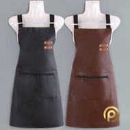 PU Leather H-Type Apron Kitchen Strap Denim Unisex Front Pocket 围裙 Chef Appron Black Epron Epren
