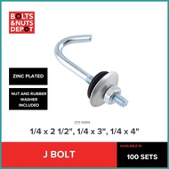 ➼ ➵ ● J BOLT SET/ HOOK BOLT/ ROOFING SCREW - 1/4 X 2 1/2 , 3, 4 (100 SETS)