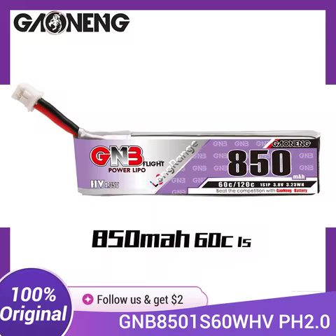 Gaoneng GNB 1S 850mah 3.8V 60C HV Lipo Battery PH2.0 for Beta75X, 75mm FPV Drone,EZ Pilot Pro, Emax 