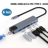 6 in 1 Type C To HDMI-compatible Hub Output USB 3.0 USB 2.0 RJ45 100W Ethernet Port USB C TYPE C 2.0 PD Fast Charging Adapter