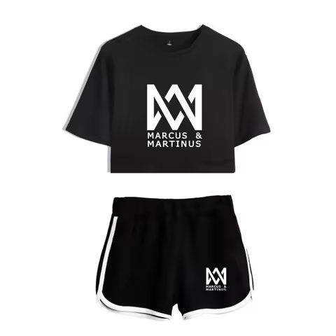Marcus and Martinus Short Sleeve Printed Crop Top + Shorts Sweat Suits Women Tracksuits Two Piece Ou