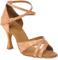 Ladies Dance Shoes R370 113 - Leather Nehru Tan - normal width - 6 cm 60R Flare Heel - Made in Portu