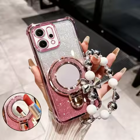 Shockproof Plating Mirror Magnetic Bracket Bracelet Case for Xiaomi 15T Pro 13T 14T Xiomi 17 Pro Max