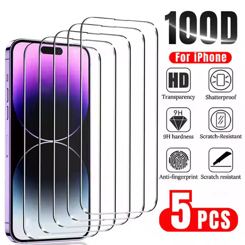 5Pcs Tempered Glass for iPhone 16 14 13 11 15 Pro Max Mini Screen Protector for iPhone XR X XS MAX 7
