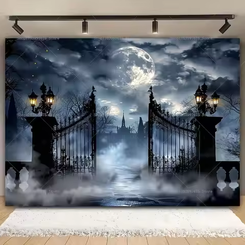 Halloween Night Full Moon Backdrop Gloomy Woods Horrible Cemetery Photography Background Halloween P