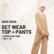 ZOE ARISSA SET MUSLIMAH SET BAJU SELUAR Set Cotton Lychee Plain Set Muslimah Plus Size Murah Ironless ANIQAH Set Warda