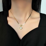 Kalung Titanium Wanita Rantai Pipih Love Cinta Fashion Wanita Terbaru Anti Karat Tidak Luntur