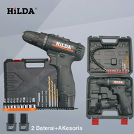 HILDA 2 Speed Cordless Drill Set bor listrik Tools 12V Bor tangan multifungsi isi ulang Mesin Bor Baterai