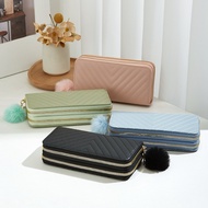 Women's 2-zip wallet, 2-compartment long wallet, comes with a cotton bracelet in extremely luxurious