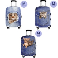 Luggage Cover Good Quality Fabric Size M 22-24 Inches (Light Blue Cat Pattern Jeans Bag Chihuahua Pa