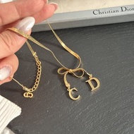 DIOR 迪奧 復古 CD字母 蝴蝶結 金項鍊