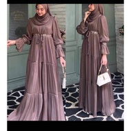 Vallina Outfit - Mahira Dress Maxy Modern Kekinian Gamis Muslim Kondangan Wanita Remaja Polos Basic 